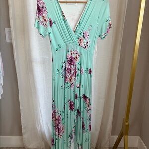 Elegant Floral Maxi Dress in Mint by [Brand]